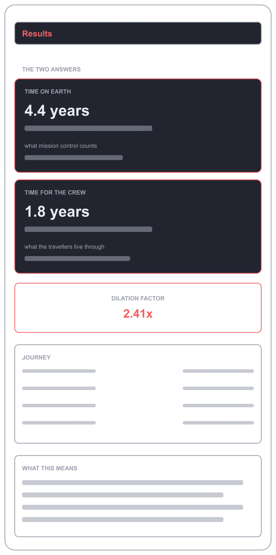 Space Travel Time, low-fidelity wireframe 2